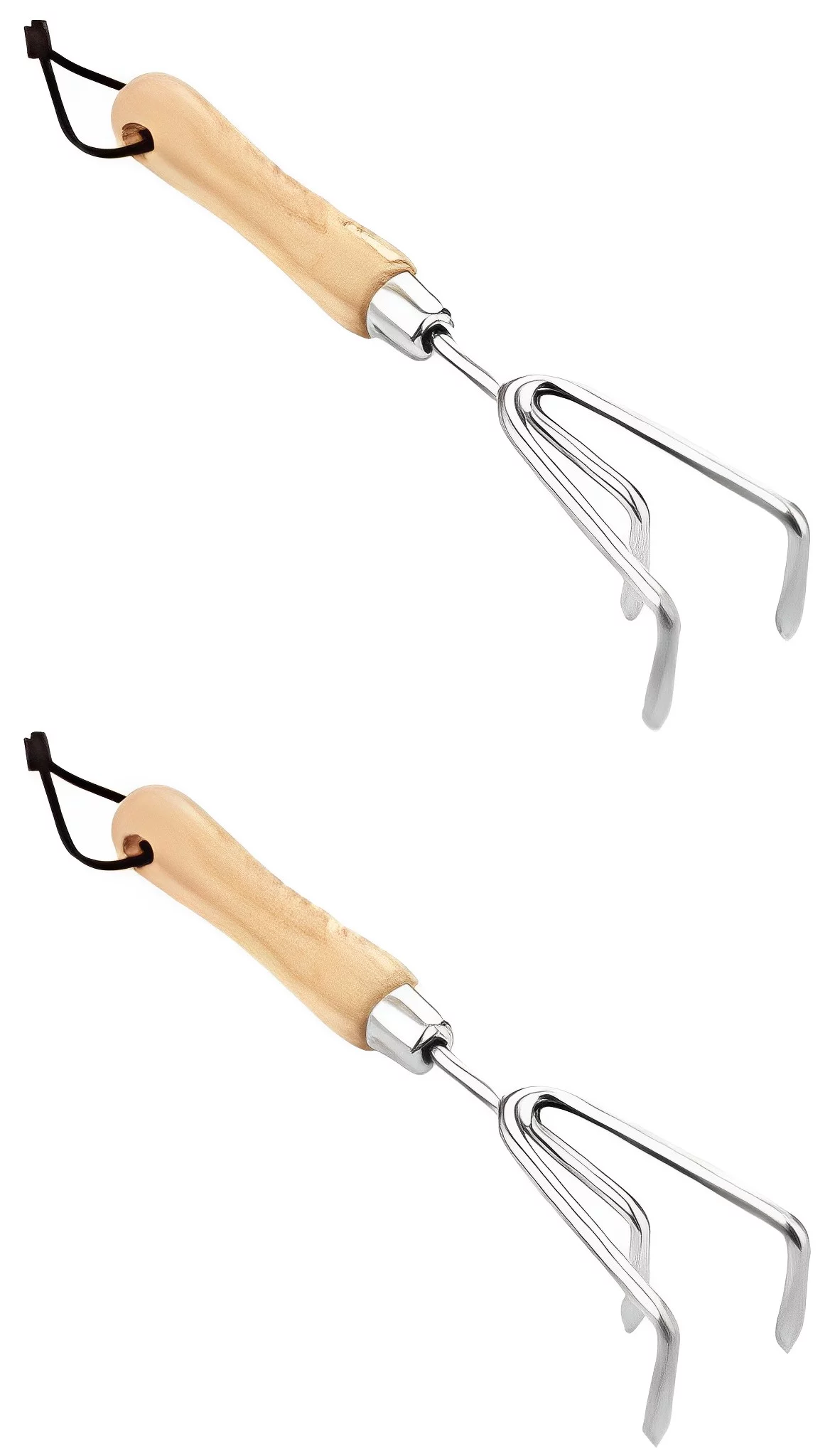 Garden Guru Hand Cultivator Rake Tiller Tool, Stainless Steel, Rust Resistant, Ergonomic FSC Wood Handle (2 Pack)