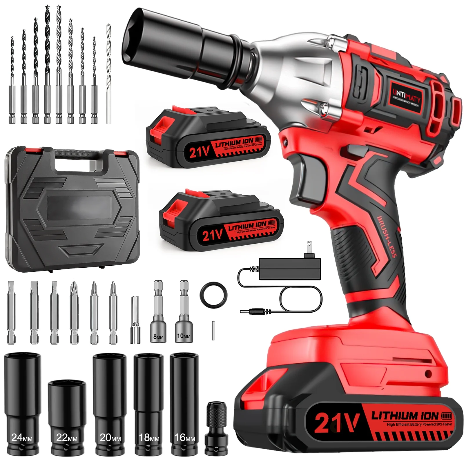 Cordless Impact Wrench, Power 1/2 inch Brushless Impact Gun, Max Torque 350 Ft-lbs(450N.m) Impact Wrench with 20V Brushless Motor, with 2 x 2.0Ah Li-ion Battery & 7 Sockets,9 Drill,6 Screws
