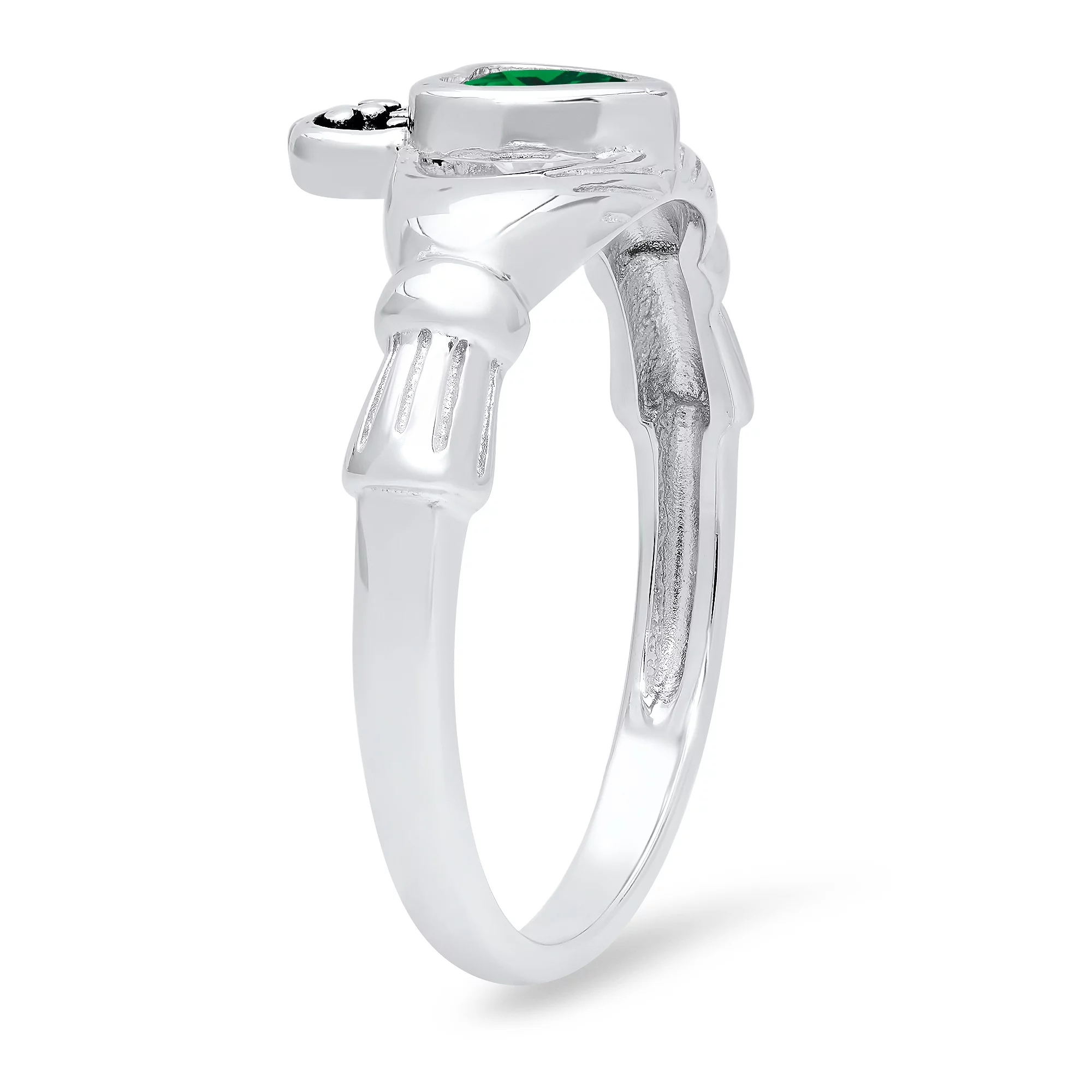 Sterling Silver Claddagh May Birthstone Emerald CZ Promise Ring 7 Made in Italy + Cleaning Cloth