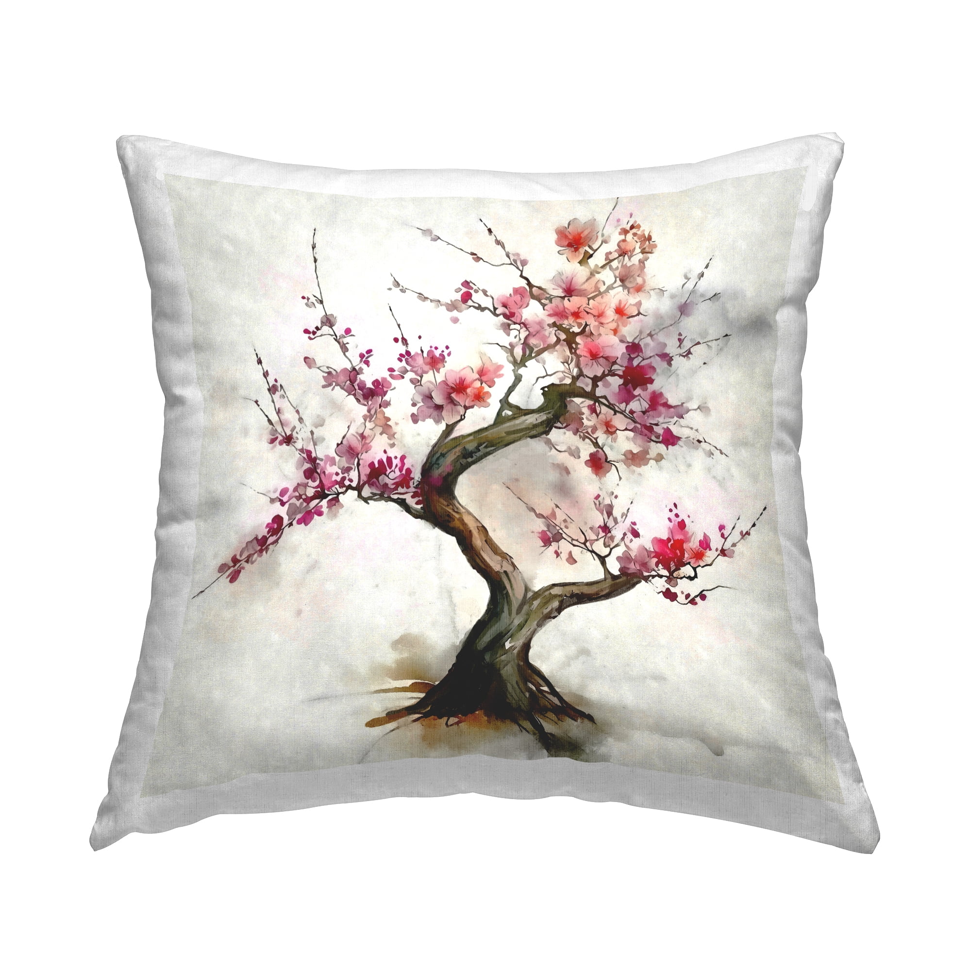 Stupell Industries Blooming Cherry Blossom Bonsai Tree Square Decorative Printed Throw Pillow, 18 x 18,