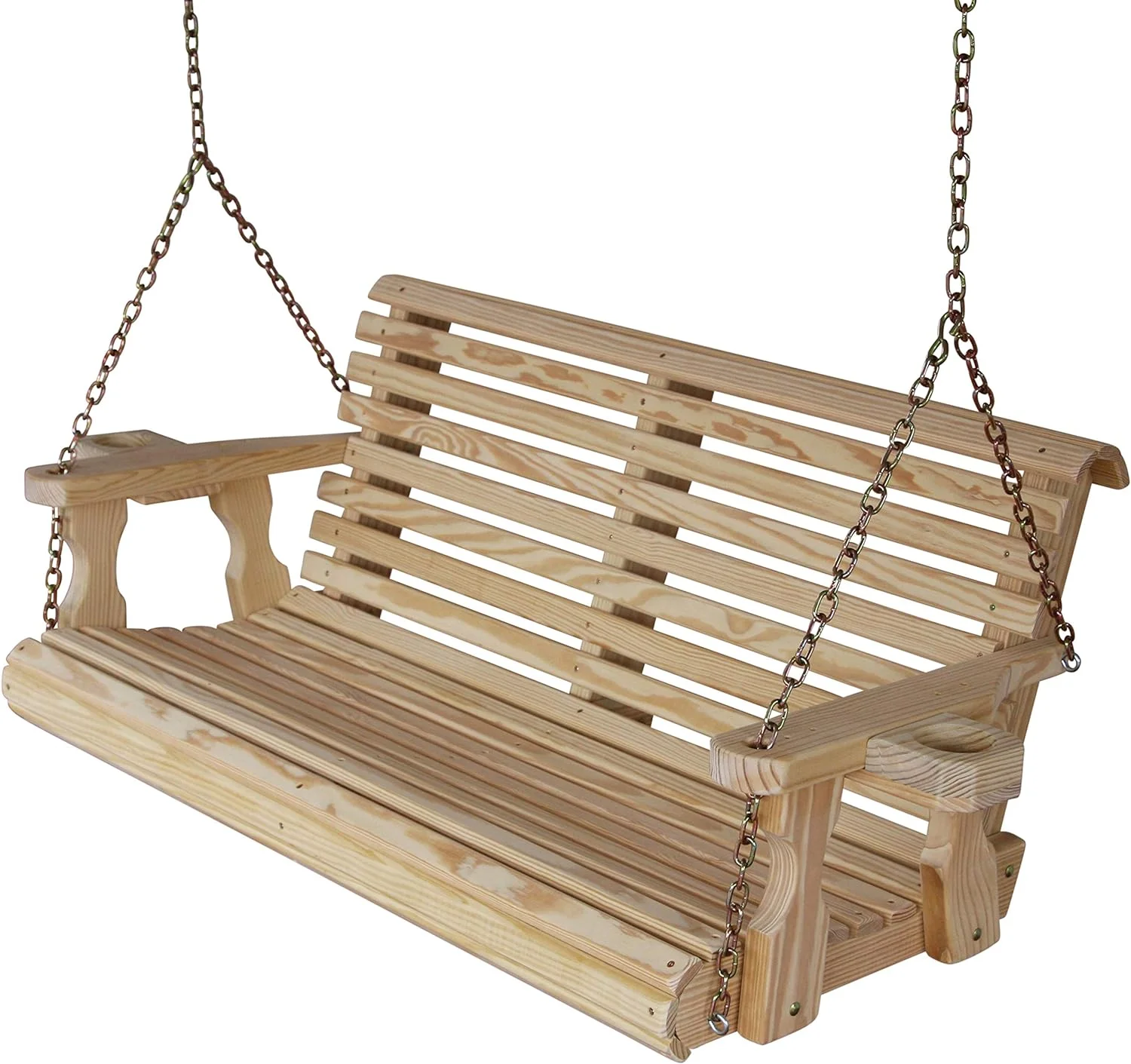 Heavy Duty 800 Lb Roll Back 4Ft. Treated Porch Swing With Cupholders