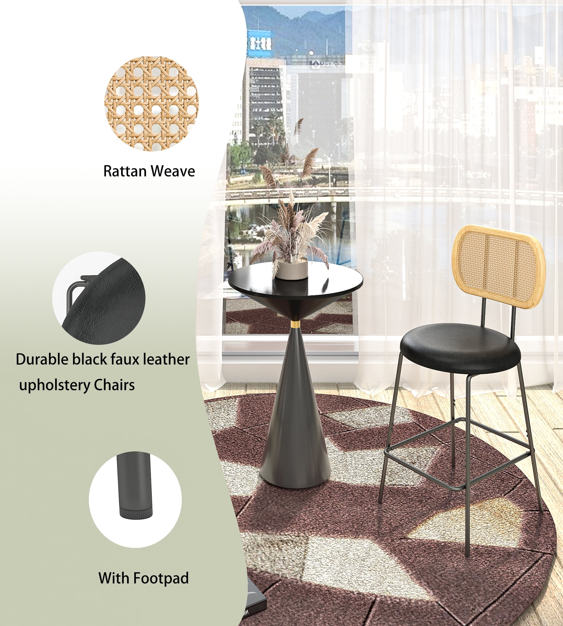 CoSoTower 2-Piece Rattan Bar Chair Set