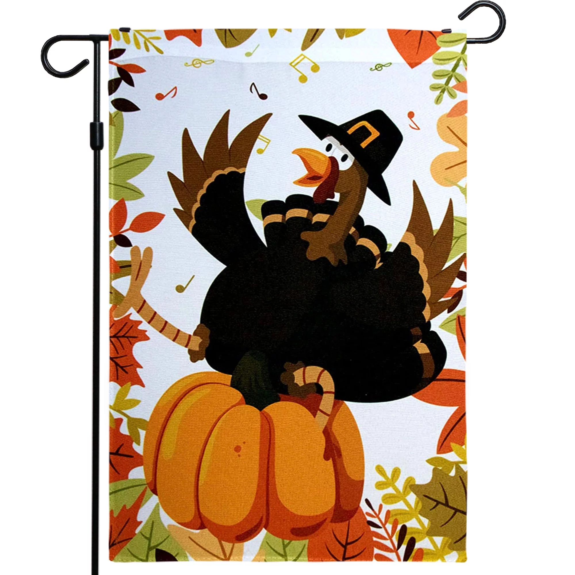 G128 - Home Decorative Thanksgiving Garden Flag, Joyful Pilgrim Turkey with Pumpkin and Maple Leaves Decorations, Rustic Holiday Seasonal Outdoor Flag 12