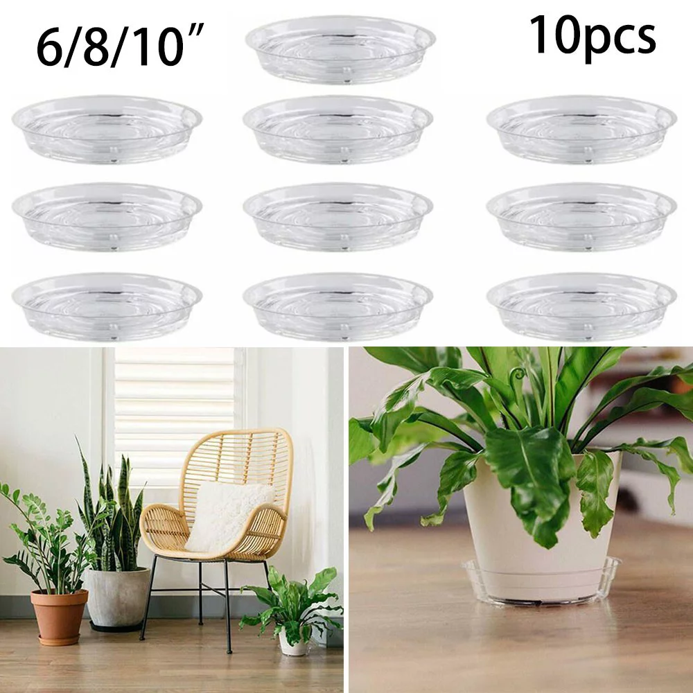 10pcs Garden Plant Saucer Drip Tray Round Pot Base Clear Snack Container PET