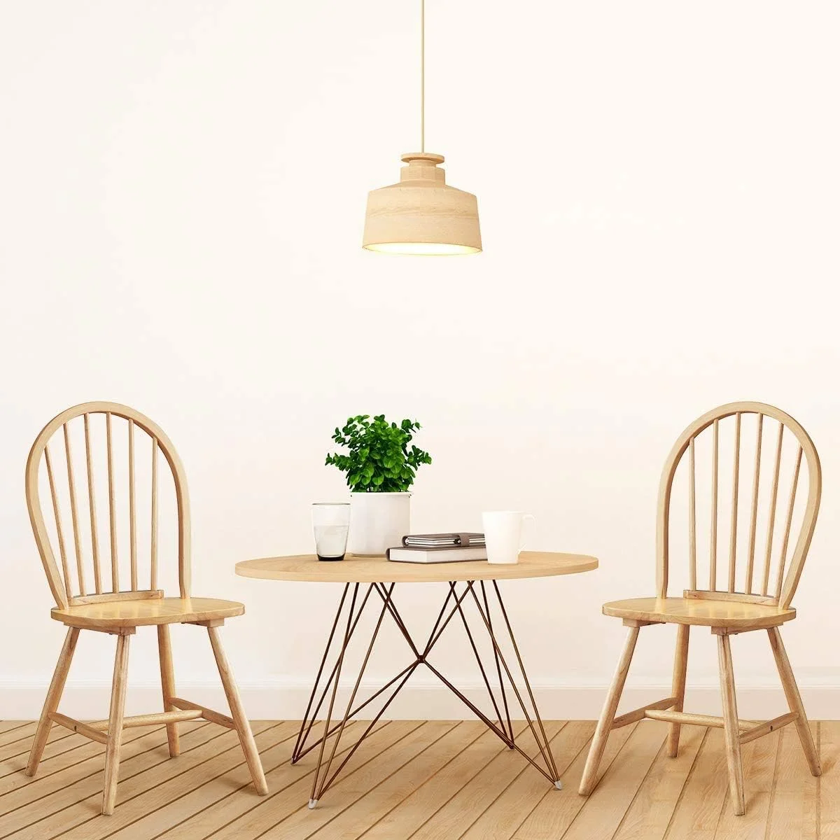 Classic Design Natural Wood Finish Pair of Dining Chairs Armless seat Ergonomic Backrest Heavy-Duty Construction