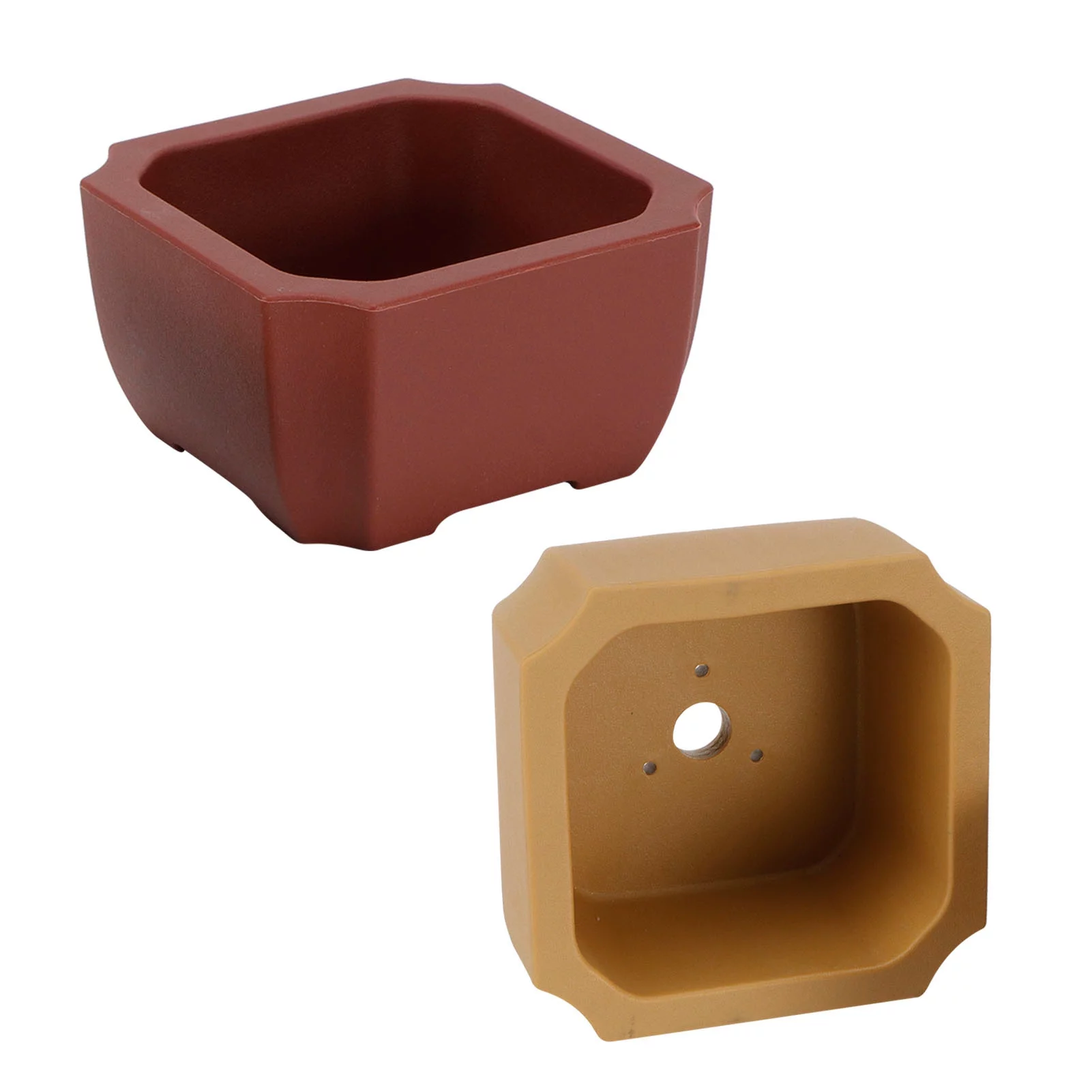 Eddwiin Flower Pot - 2pcs/set Mini Square PU Flower Pot Super Fall Resistant Simulation Red Stoneware Plant Pot