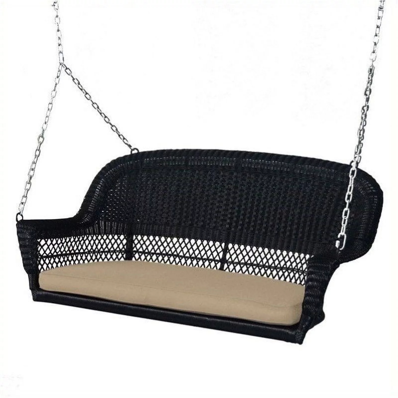 Pemberly Row Wicker Porch Swing in Black with Tan Cushion