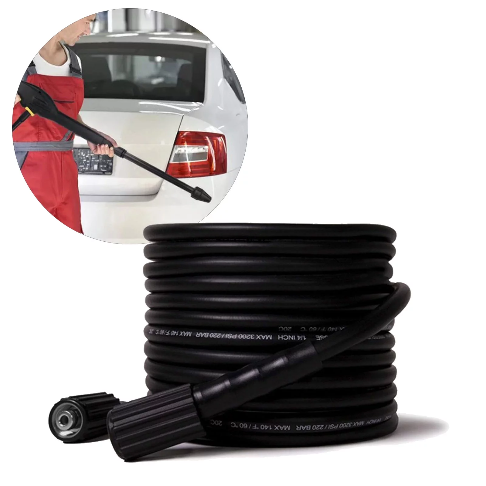 Pressure Washer Hose, 10m Length High Tensile PVC Rubber Explosion Proof Water Pipe for Car Washing Garden