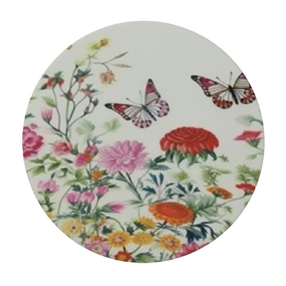 ONETECH  Summer Colorful Flowers and Butterflies Flying Elastic Fitted Round Tablecloths, Waterproof Wipe Clean Polyester Table Cloths, for Outdoor Patio Indoor Kitchen Dining Party,