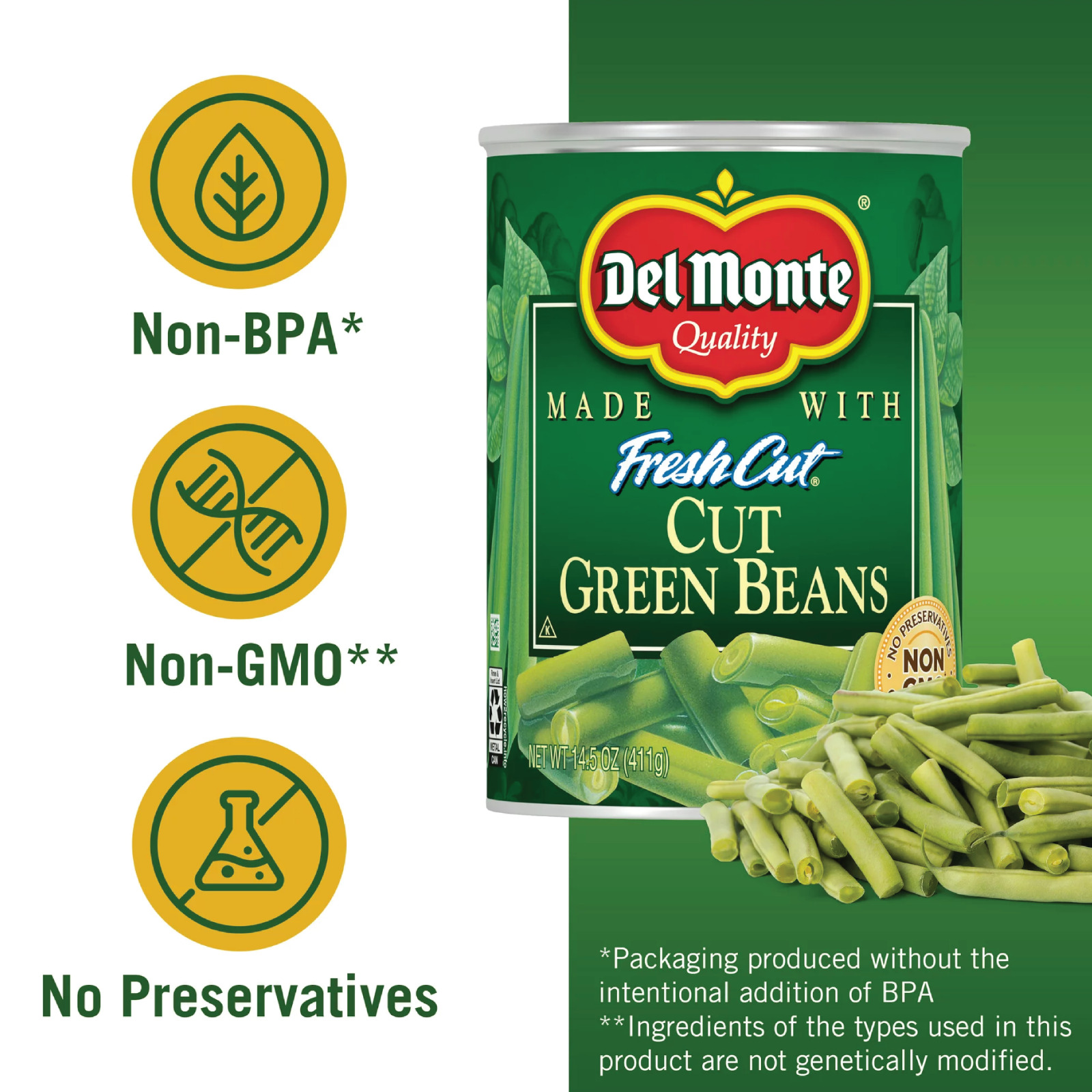 6x Cans Del Monte Quality Fresh Cut Green Beans - 15oz!