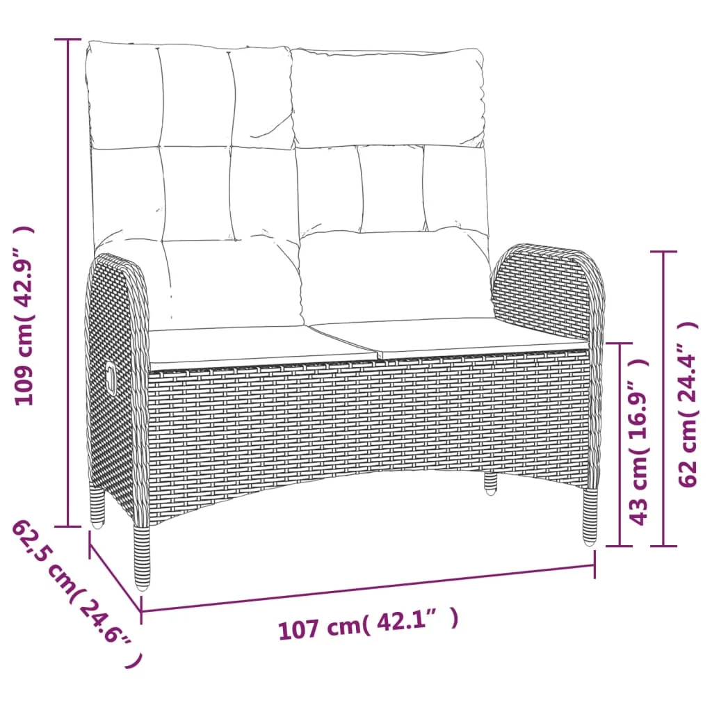 Walmeck 2 Piece Patio Dining Set with Cushions Gray Poly Rattan
