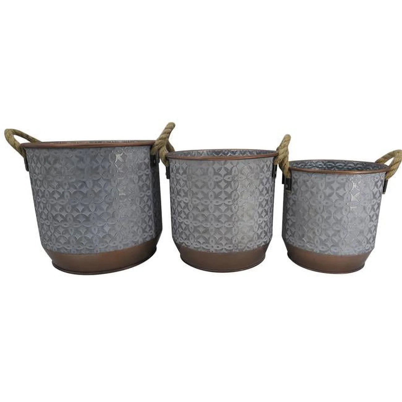 Mr. MJs Trading AI-GG9463 Silver with Copper ed Base & Rope Handles Planters, Set of 3