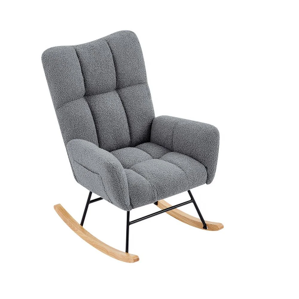 JHOOTUUO grey teddy fabric rocking chair