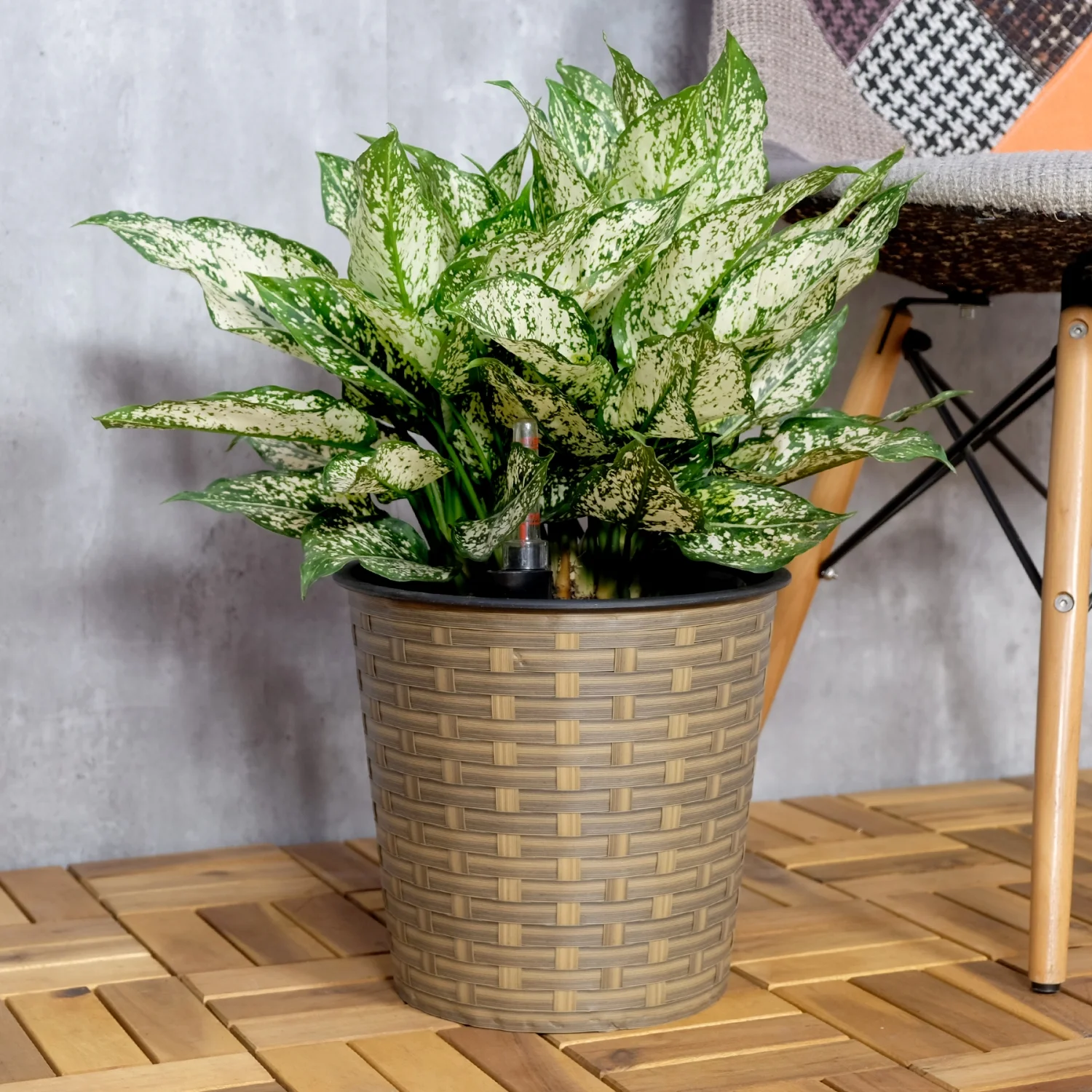 LEIYEHOOM 13 in.Gray Wicker Self-watering Planter