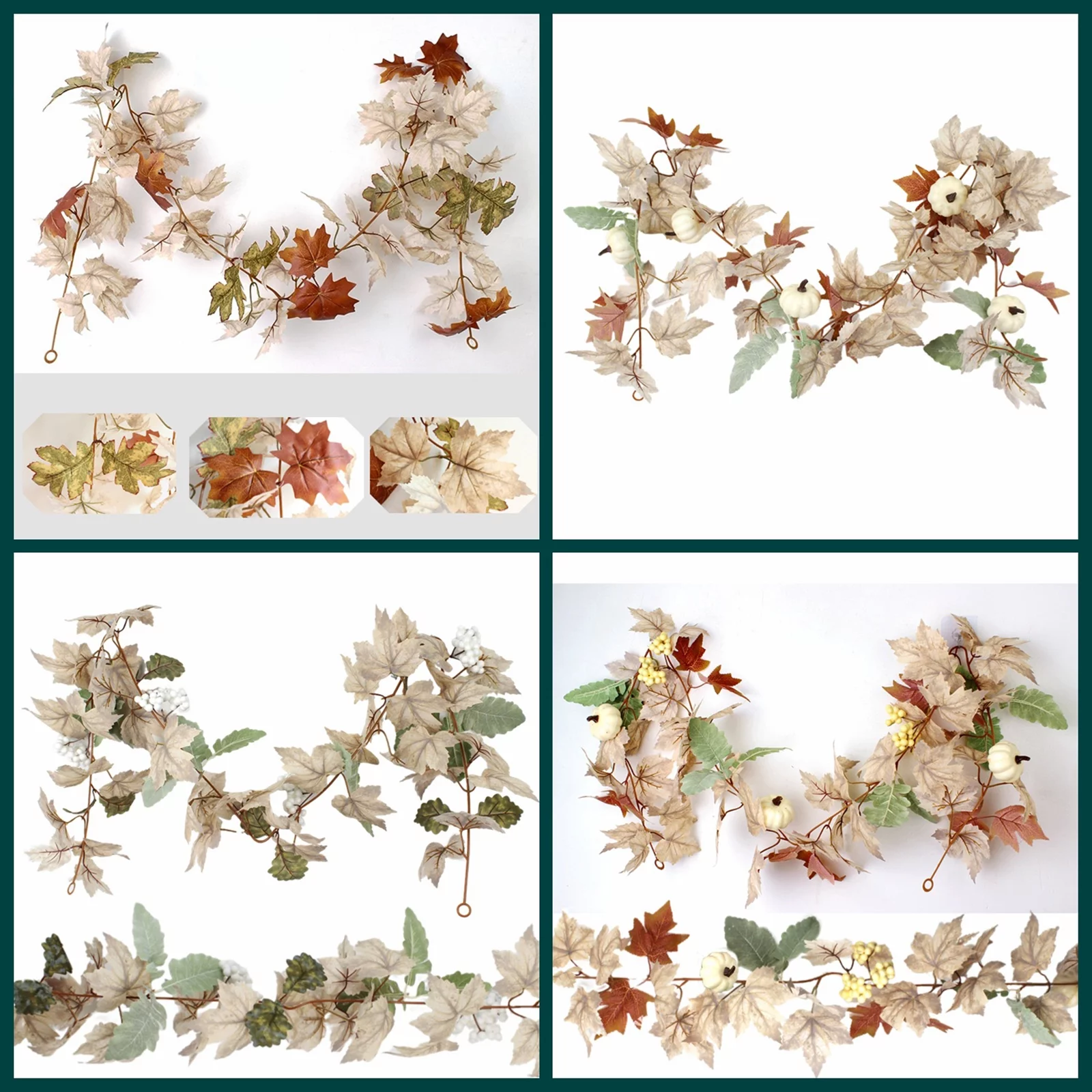 5.6 ft Pumpkins White Maple Leaves Artificial Cane Berries Autumn Decorations Fall Decor Farmhouse Hanging Vine Fall Garland