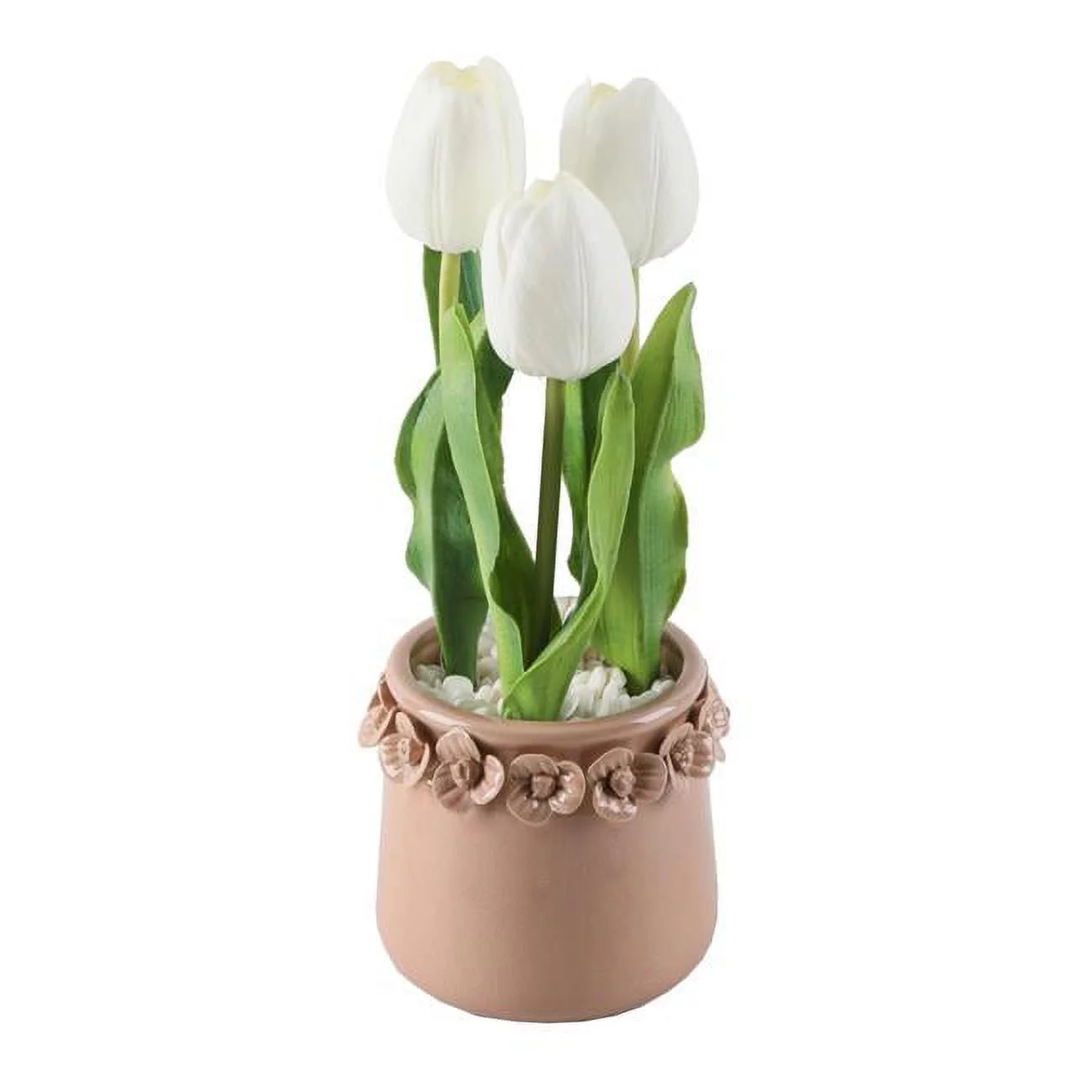 Flora Bunda CS4553E-WH Real-touch Tulips in 4.75' Floral Pot