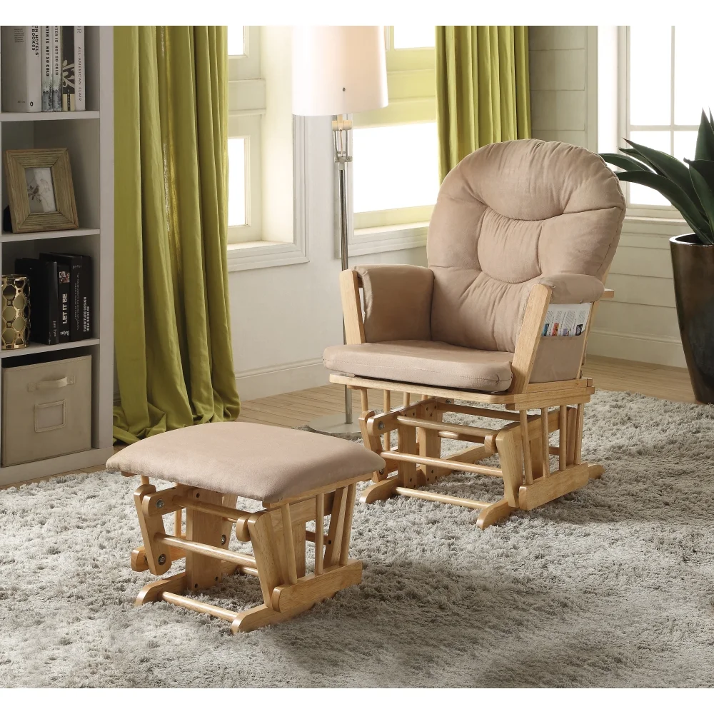 Rehan Chair & Ottoman (2Pc Pk) in Taupe Microfiber & Natural Oak
