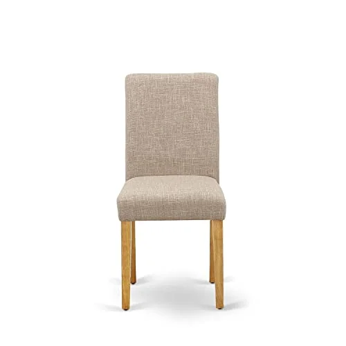 East West Furniture ABP4T04 Parson Dining Light Tan Linen Fabric Padded Dinette Chairs, Set of 2