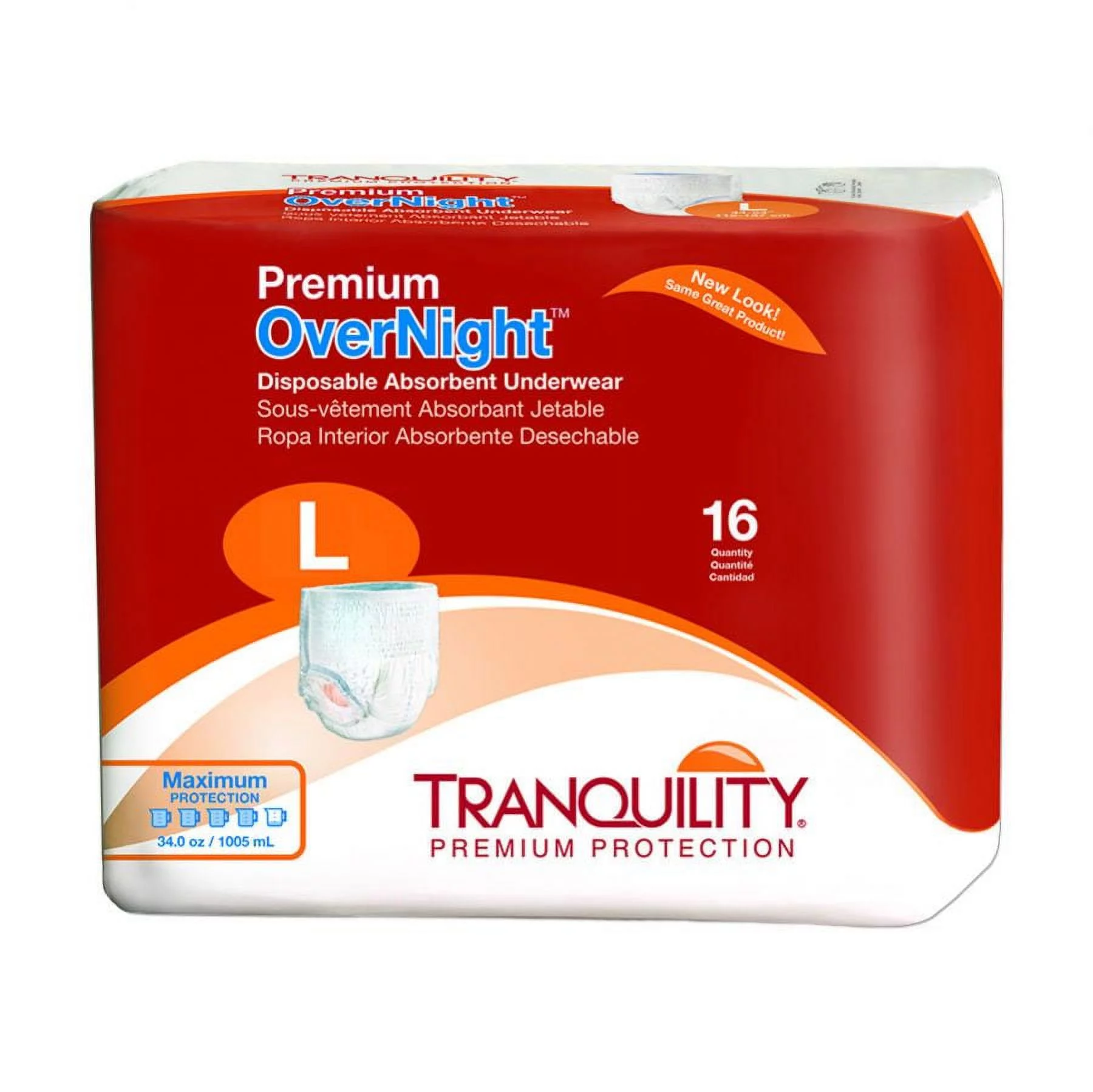 Premium OverNight Disposable Absorbent Underwear ''Large 44 - 54 Inch, 16 Count'' 6 Pack