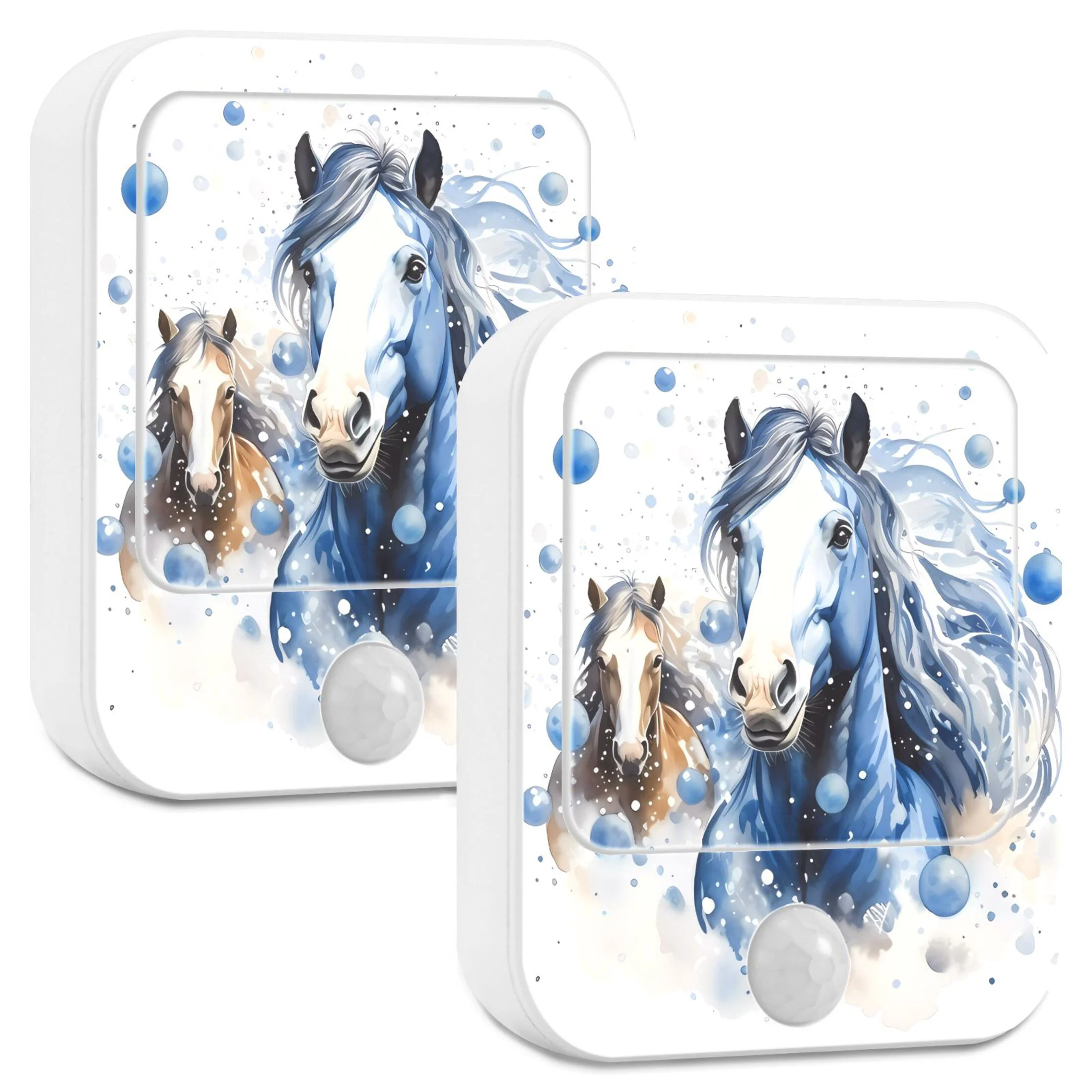 Horses with Bubbles Night Lights Plug into Wall LED with Auto Light Sensor Warm Light for Kids Hallway Bedroom Living Room Kitchen Bathroom Set of 2