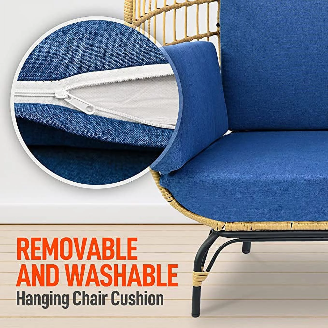 SereneLife Durable and Soft Cushion for Indoor and Outdoor Rattan Egg Chair (Blue)