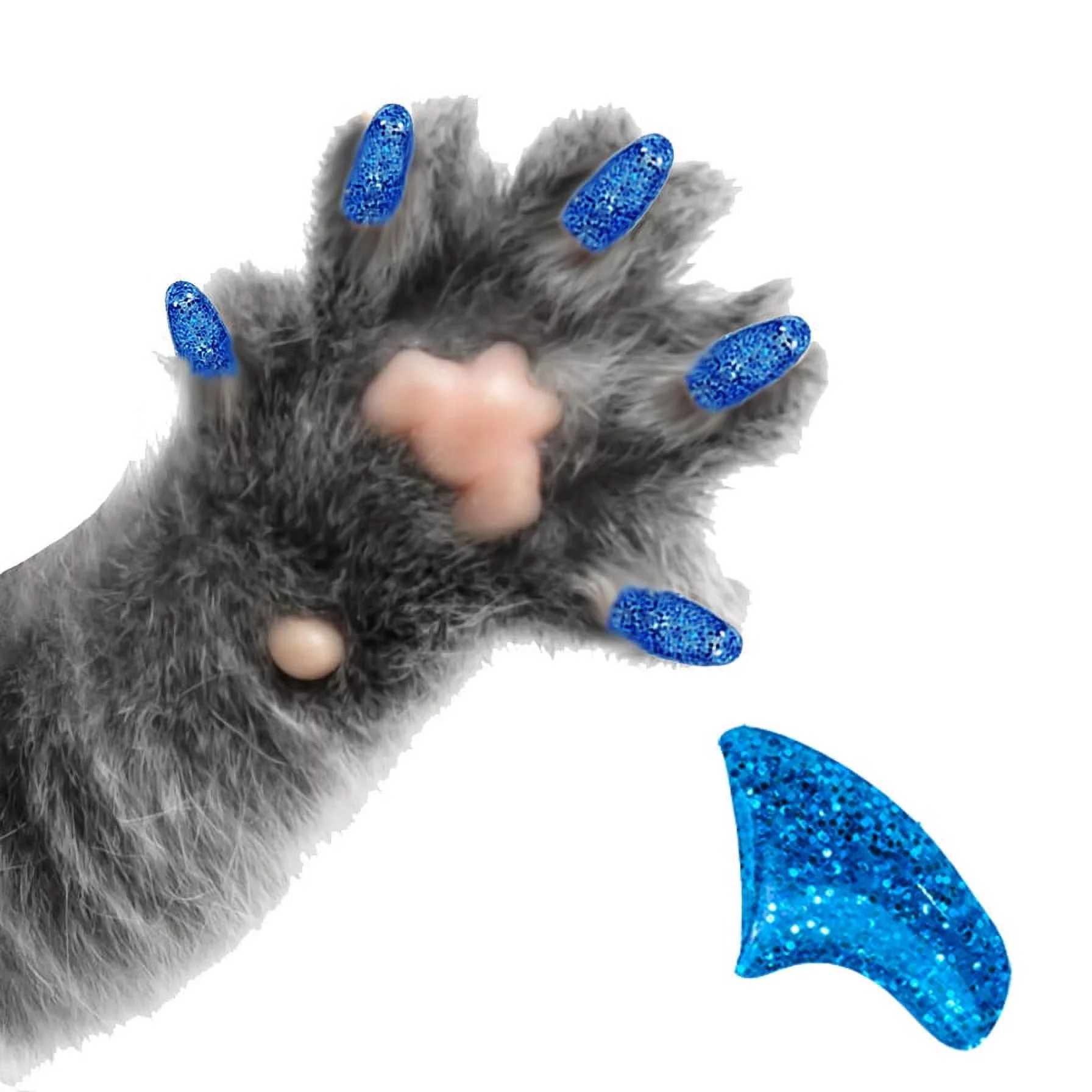 PRETTY CLAWS 40 Piece Soft Nail Caps For Cat Paws - SAPPHIRE BLUE GLITTER - Large