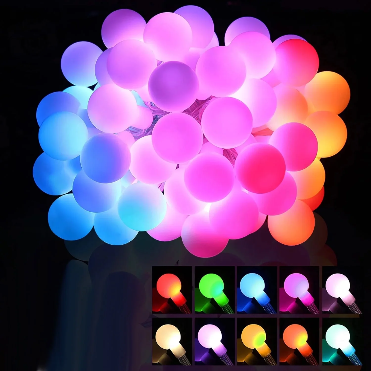 2 Pack LED String Lights 33ft 100 LED Battery Powered String Lights , USB Waterproof Globe Starry Fairy String Lights (Multicolor)