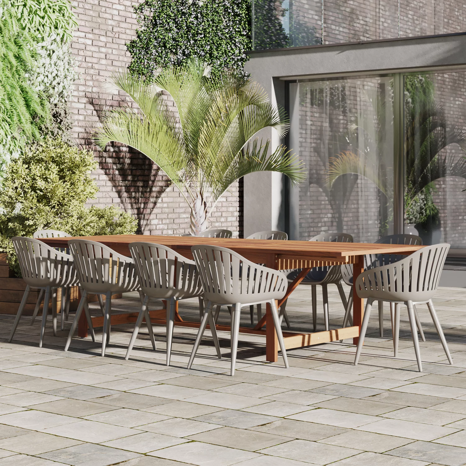 Amazonia 11 Piece Rectangular Patio Dining Set W/Grey Aluminium Chairs