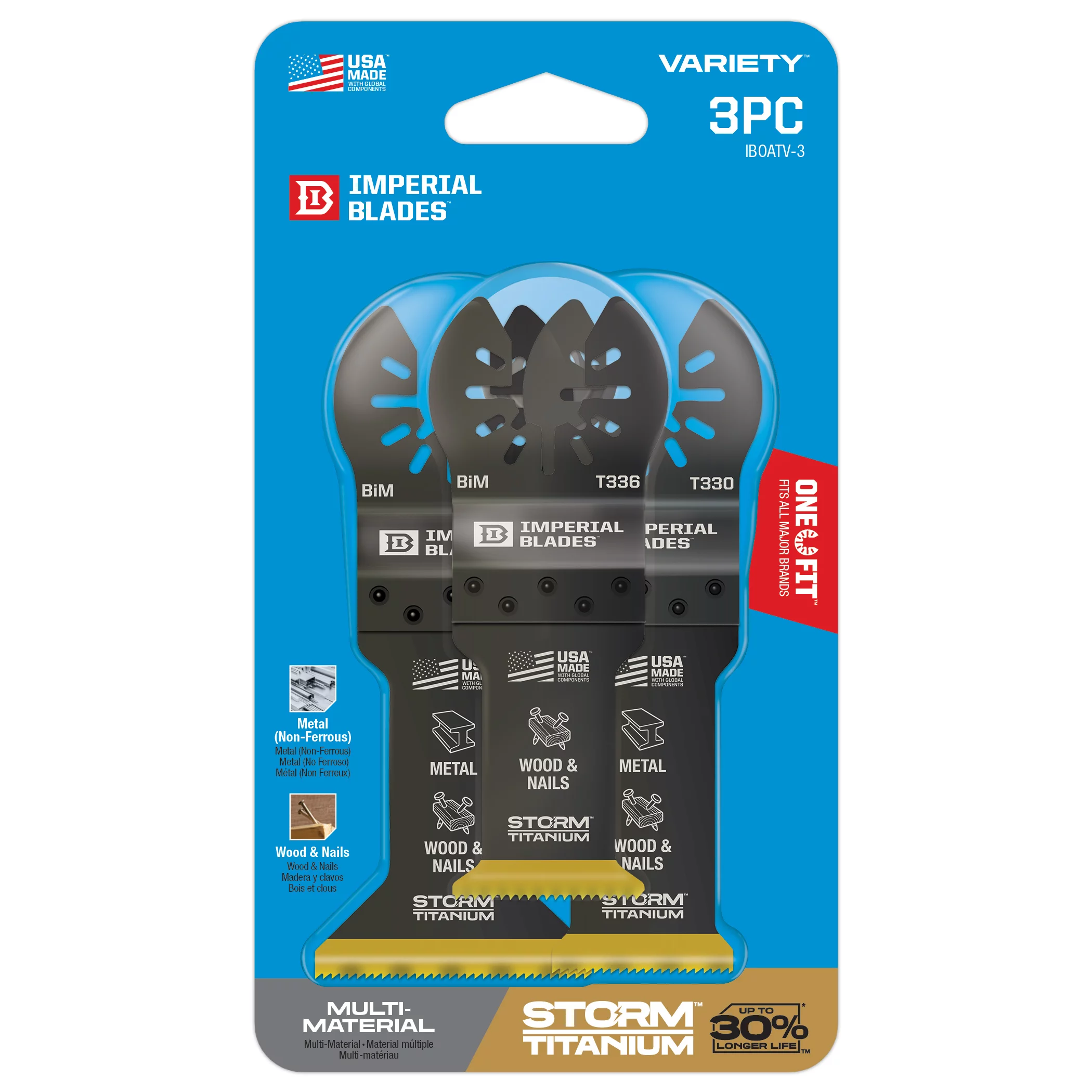 Imperial Blades IBOATV-3 ONE FIT Titanium Enhanced Metal/Wood Oscillating Saw Blades, Multi-Tool Accessory, 3PK Variety