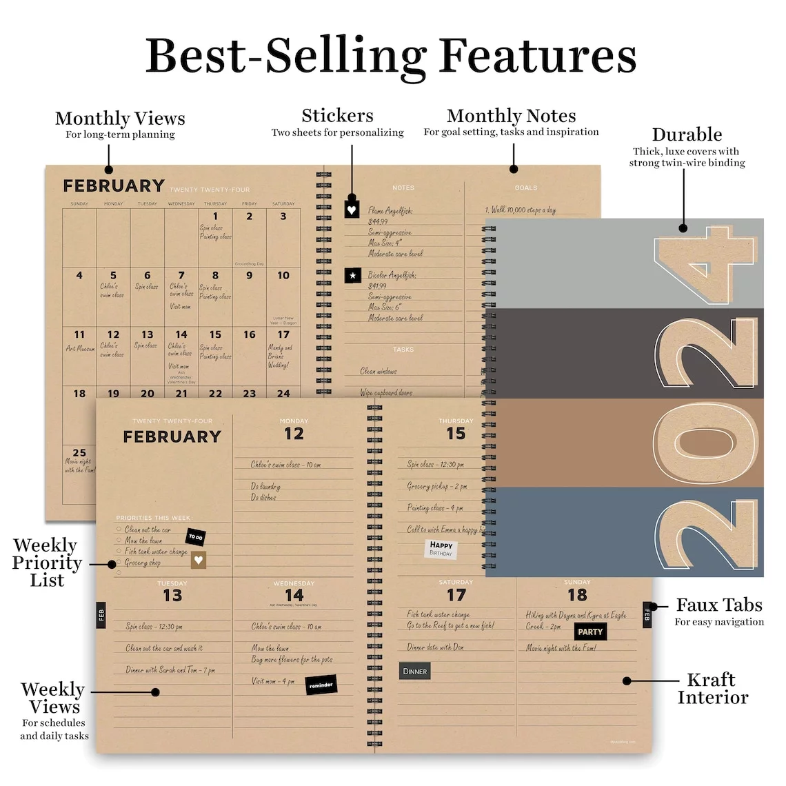 2024 Basic Rows Large Weekly Monthly Planner