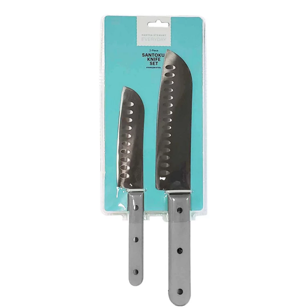 Martha Stewart Everyday 2 Piece Stainless Steel Santoku Knife Set in Gray