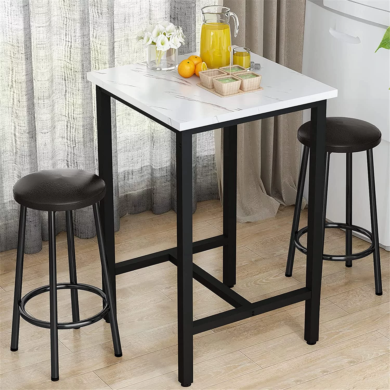 FDIGLUL Dining  Set  43.3\u201D Rectangle Pub Bistro Dining Set Kitchen  Set   with Backrest Stools  5-Piece Breakfast  Set with Metal Frame for Dining Room w/ 4 Chairs-Gold
