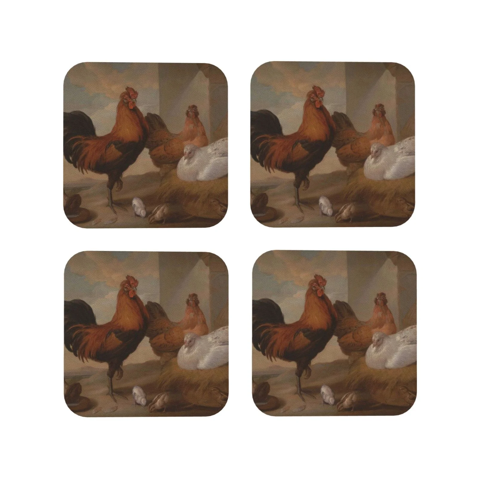Bingfone Oil Painting Chicken And Duck Personalized Coaster Set 4 For Drinks Coffee Table Bar Beer Wine Cup Coasters,4 Inch