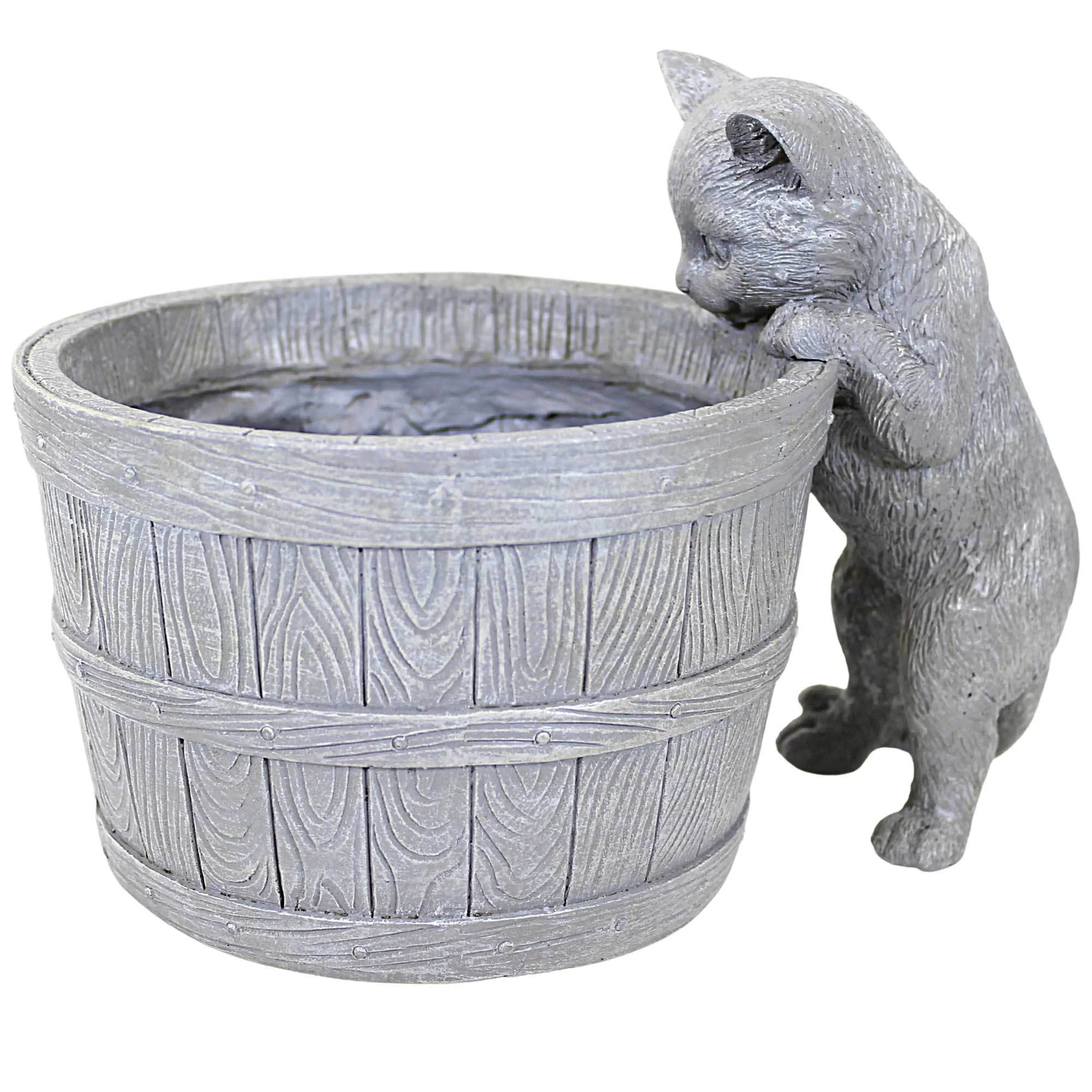Roman 7 Inch Kitten Bucket Planter Polyresin Decorative Flower Pot Cat Drainage Hole 15865