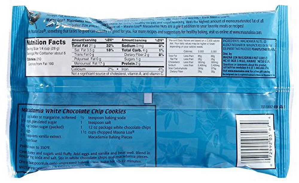 Roasted Unsalted Macadamia Nut Baking Pieces - 6 Oz