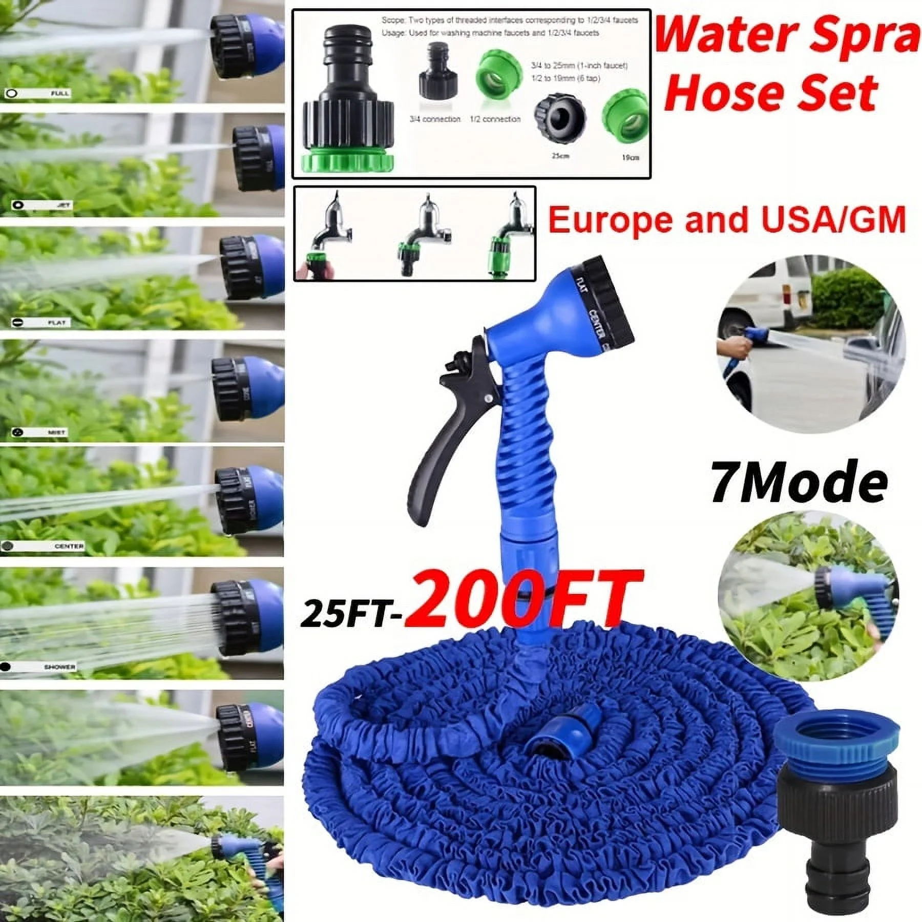 1pc Expandable Garden Hose Flexiable Water Hose With 7 Function Nozzle Lightweight Retractable Garden Hose For Outdoor, 25ft-200ft