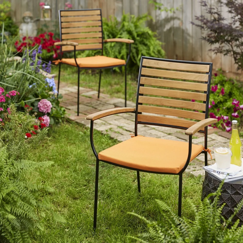 Humble and Haute Kokomo Teak Dining Chair Cushion Set with Sunbrella Fabric Light Blue