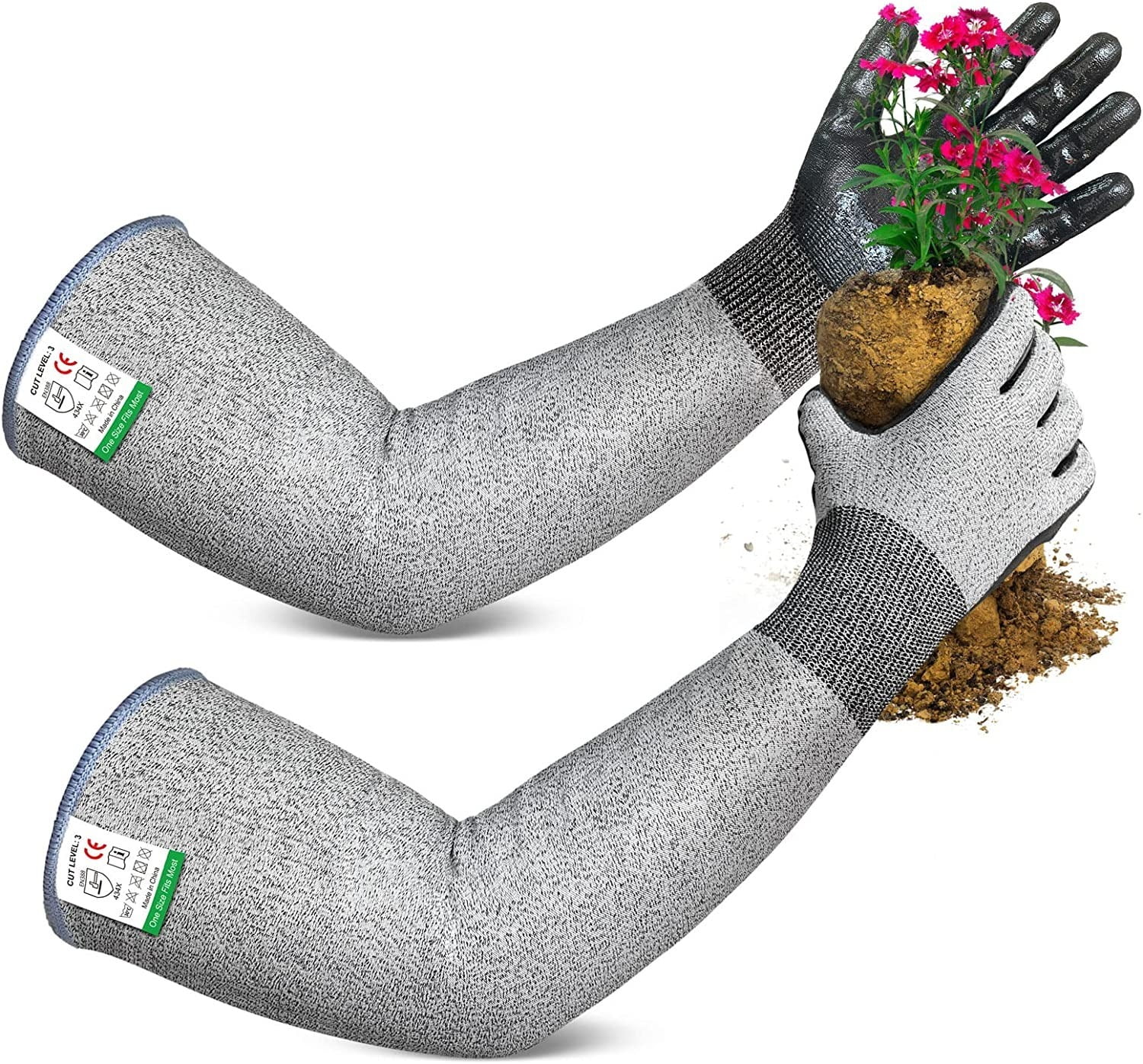 EvridWear Long Gardening Gloves Cut Resistant Sleeves with Anti-slip Nitrile Coated Palm for Gardening and Landscaping