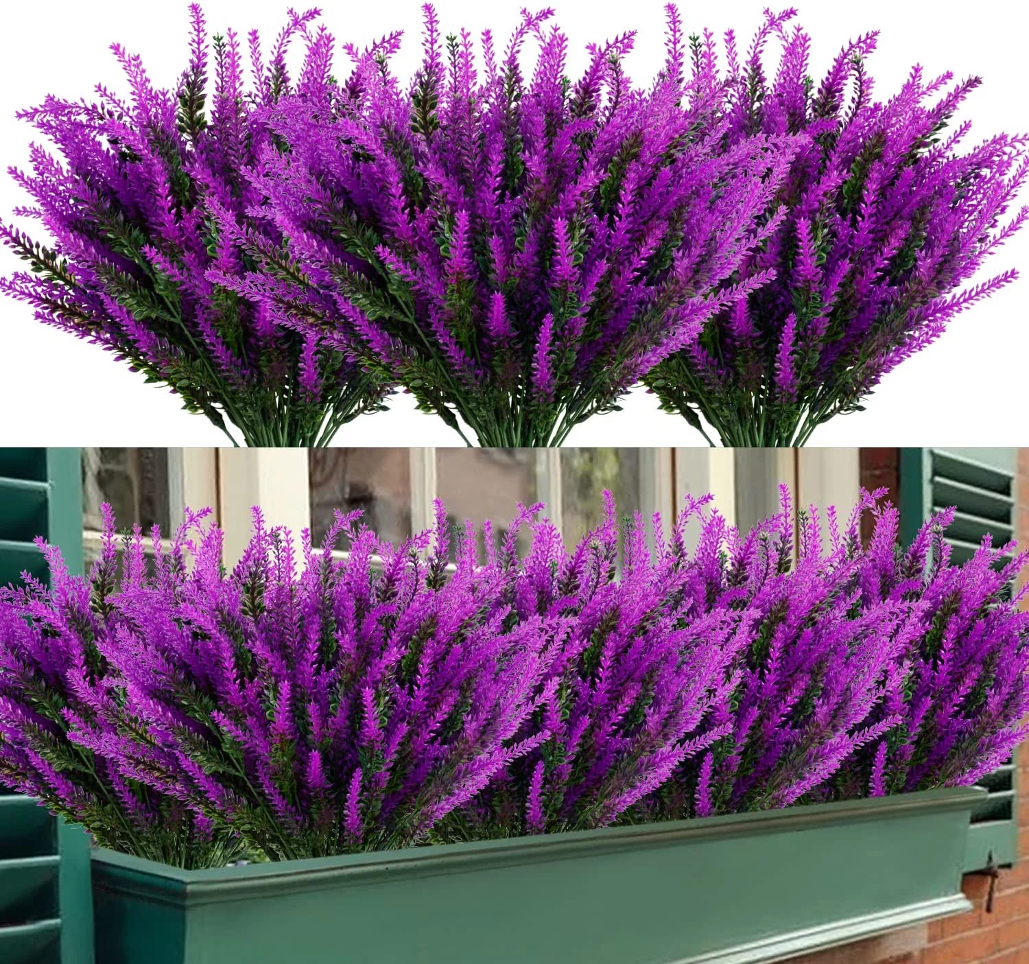 HESHENG Artificial Outdoor Lavender Flowers 12 Bundles No Fade UV Resistant Fake Plastic Flowers Faux Plants for Garden Porch Window Box Wedding Indoor Home Décor