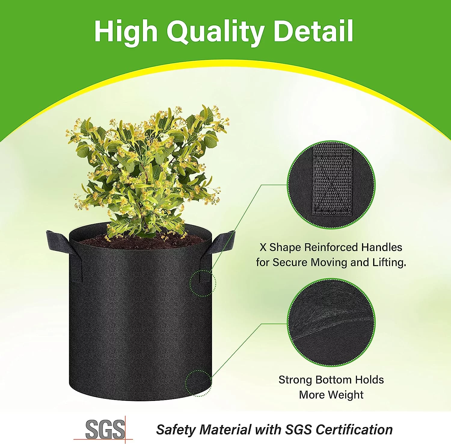 HealSmart 6-Pack 2 Gallon Nonwoven Grow Bags Plant Fabric Pots -Black