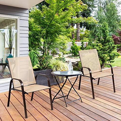 Set Of 2 Patio Chairs, Outdoor Chairs With Armrest, Metal Deck Chairs With Mesh Seats High Backrest, Porch Furniture Bistro Chairs, Patio Dining Chairs For Garden Pool Balcony Yard