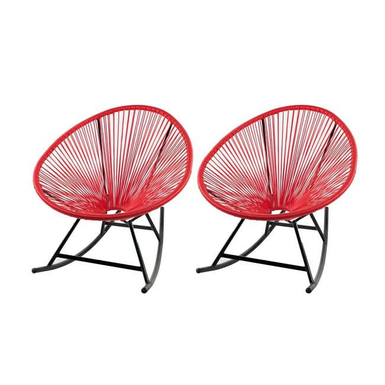 34.6' L Oval Red and Black Rattan/Steel Indoor or Outdoor Hammock Weave Rocking Chair (Set of 2), Lawn and Garden Lounge, Weather Resistant, Modern Patio Furniture