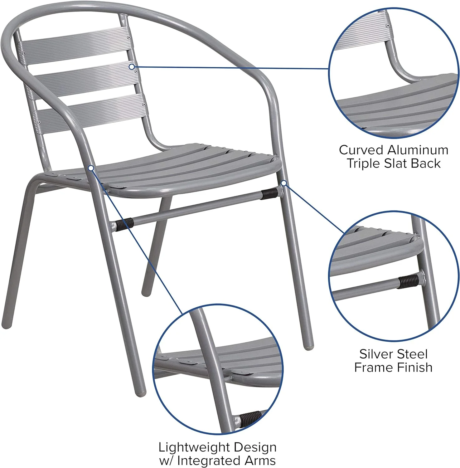 Lila Silver Metal Restaurant Stack Chair With Aluminum Slats
