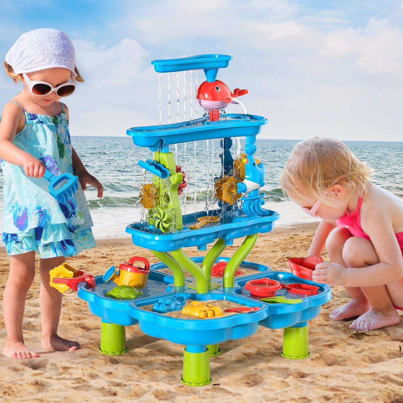 Dinosaur Planet Kids Sand Water Table 4-Tier Sand And Water Play Table Toys For Toddlers Kids, Activity Sensory Tables Outside Beach Toys Boys Girls Christmas Gift
