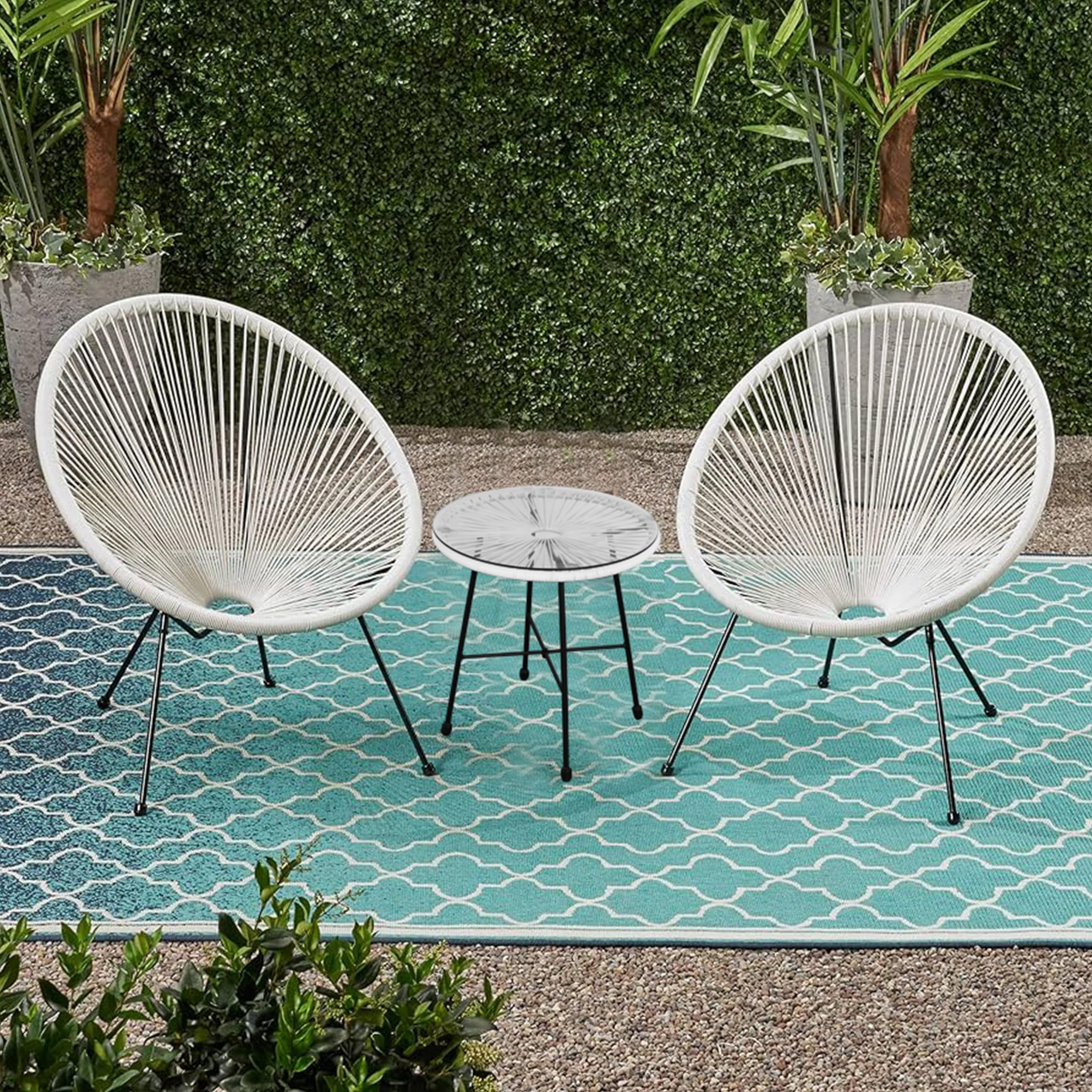 Sassio 3 Piece Hand-Woven Conversation Patio Set, White