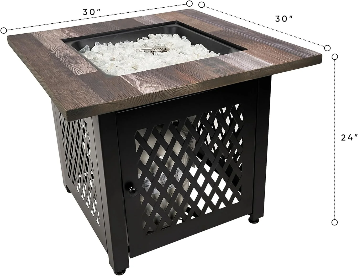 Nate 30 Inch Square Liquefied Petroleum Gas Table With Hidden Control Panel, White Fire Glass And Cover, Black