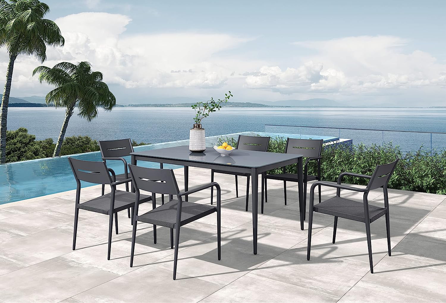 Bluewave Bali 7-Piece Contemporary Outdoor Patio Dining Set Slate Grey