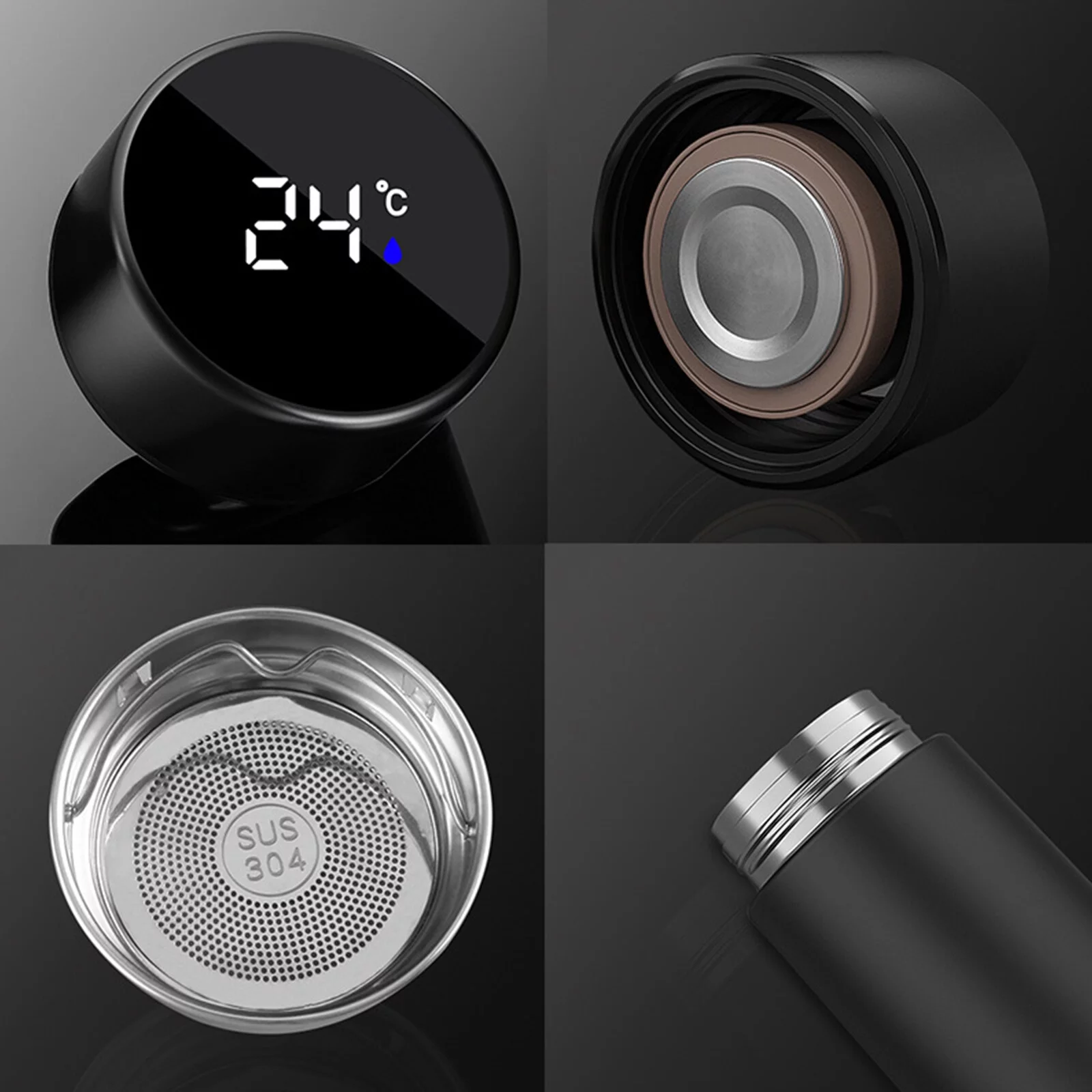 Bottle,Coffee Walled Water Temp Display Removable Led Temp Display Slim Coffee Cup Filter Slim Coffee Removable Filter Slim Display Removable Filter Walled Water Bottle Lid Qisuo 17oz Dsfen