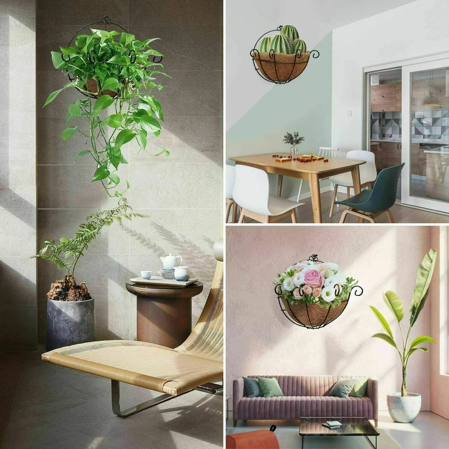 EROCK 2Pcs Thick Half Round Coconut Fiber Plant Basket Coco Liners + Non-woven Lining-16 INCH