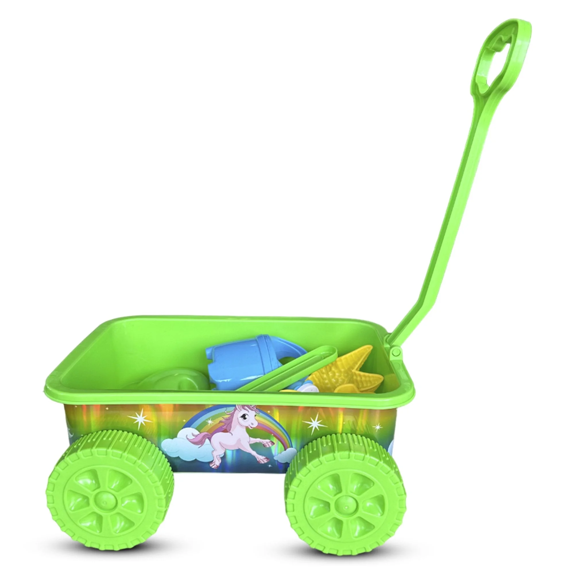 BBP Kids Toy Wagons for Kids to Pull Set, Plastic Wagon with Sand Toys for The Beach Wagon Kids, Toddler Wagon Toy, Wagon for Children, Toy Wagon for Toddlers -Shovels & Beach Toys Green